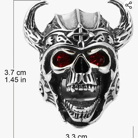 Men's Stainless Steel Gothic Vintage Red Eyes Skull Ring Knights Templar Helmet - Picture 2 of 7